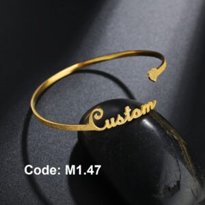 Fashion Personalized Spark Custom Heart Charm Nameplate Cuff Bangle Bracelet EyeMindValley